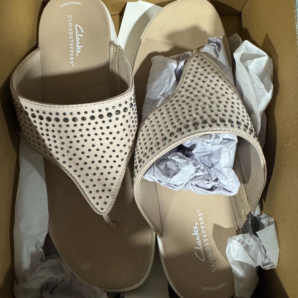 Clarks Cream Sandals with Laser-Cut Design